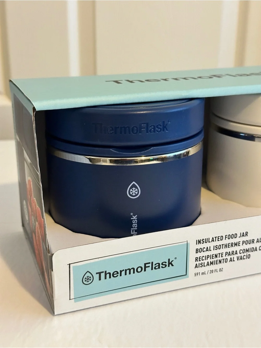 ThermoFlask Insulated Food Jars Blue White 2-Pack 20oz New